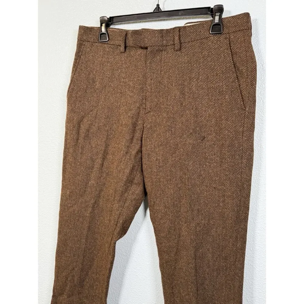 J.Crew Bowery Men’s 31x27 Moon British Cloth Wool Herringbone Tweed Pants Brown